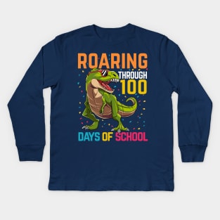 Dinosaur T Rex Happy 100 Days Of School Students Teacher Kids Long Sleeve T-Shirt